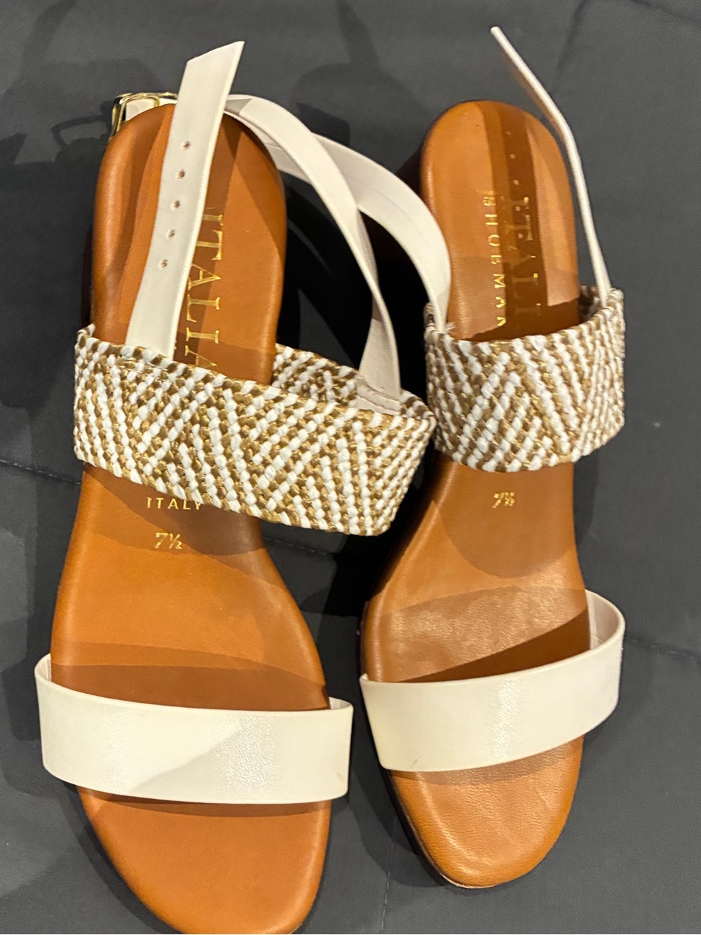 Italian Shoemakers Cream and Tan Woven-Strap Sandals